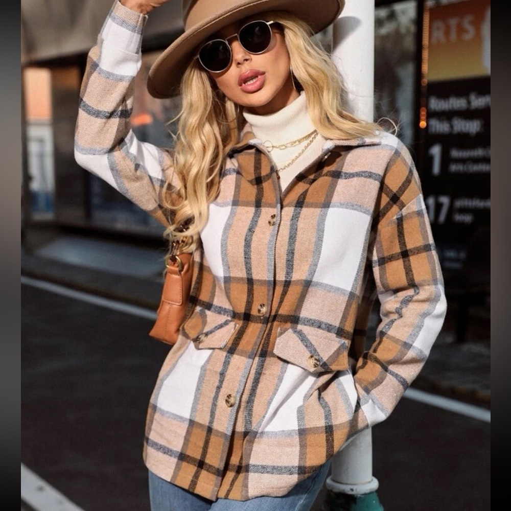 Comfy Oversized Plaid Button Down Jacket - Picture 4 of 14